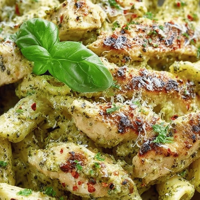 Penne Pesto with Chicken.